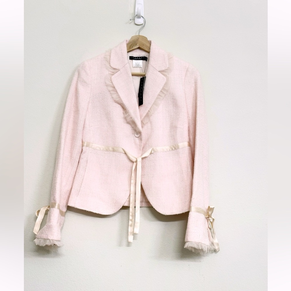 Vintage 1995 NWT Laundry Tulle Ruffle Trim Tweed Blazer in Pastel Pink Sz 4 - Picture 6 of 16